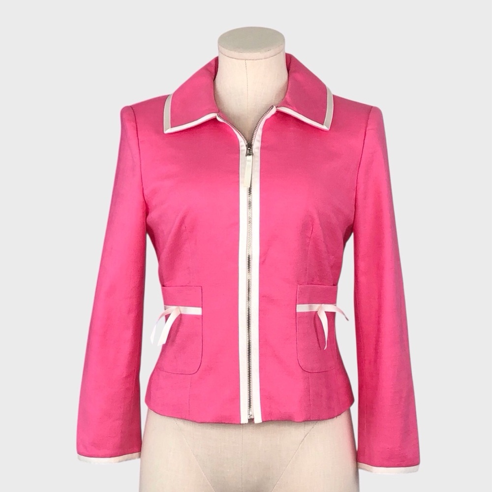David Meister Pink Zip Front Jacket with Contrast Trim